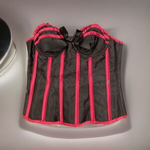 VTG Fredrick's of Hollywood vintage Red and Black Lace Corset Top with Bow SZ 34